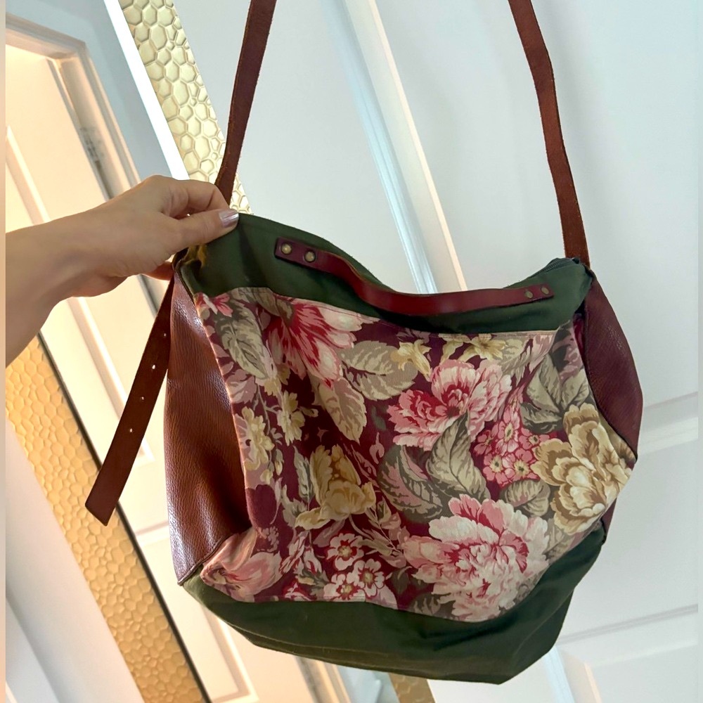 Unique Floral Women's duffel bag( cotton and leather)